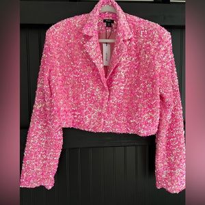 NWT, Cropped pink sequined blazer, size 8